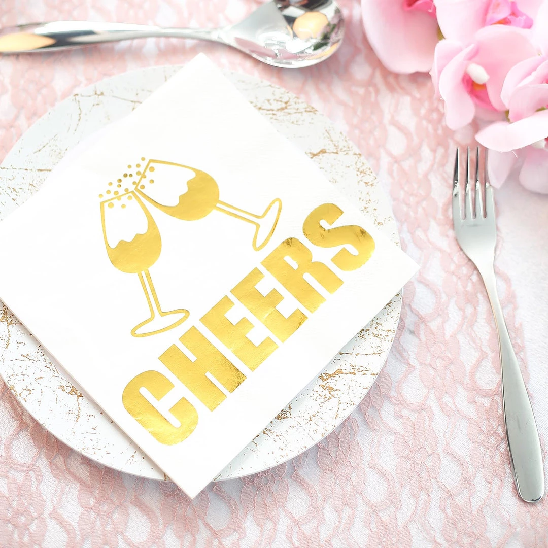 HIER_2210 20 Pack | 3 Ply Metallic Gold Paper Dinner Napkins | Wedding Cocktail Napkins - Champagne Glass Toast With Cheers Linen Napkins 8 HIER_2210 20 Pack | 3 Ply Metallic Gold Paper Dinner Napkins | Wedding Cocktail Napkins - Champagne Glass Toast With Cheers Linen Napkins
