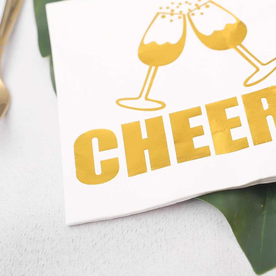 HIER_2210 20 Pack | 3 Ply Metallic Gold Paper Dinner Napkins | Wedding Cocktail Napkins - Champagne Glass Toast With Cheers Linen Napkins 10 HIER_2210 20 Pack | 3 Ply Metallic Gold Paper Dinner Napkins | Wedding Cocktail Napkins - Champagne Glass Toast With Cheers Linen Napkins