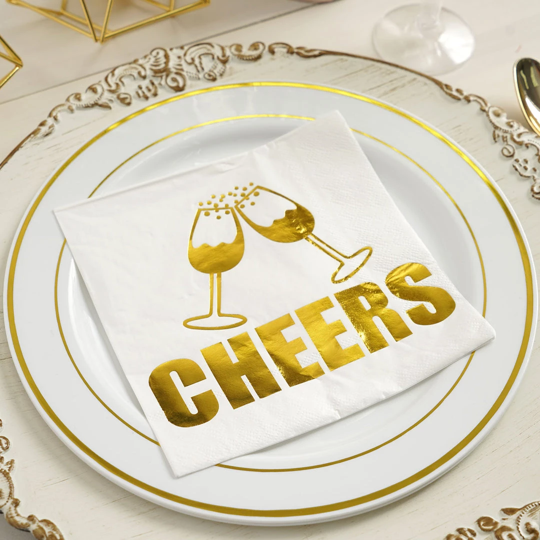 HIER_2210 20 Pack | 3 Ply Metallic Gold Paper Dinner Napkins | Wedding Cocktail Napkins - Champagne Glass Toast With Cheers Linen Napkins 1 HIER_2210 20 Pack | 3 Ply Metallic Gold Paper Dinner Napkins | Wedding Cocktail Napkins - Champagne Glass Toast With Cheers Linen Napkins