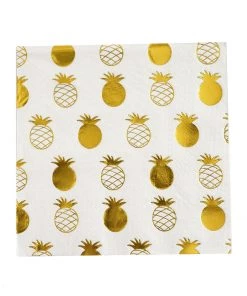 HIER_2210 20 Pack | 3 Ply Metallic Gold Pineapple Paper Dinner Napkins | Wedding Cocktail Napkins Linen Napkins