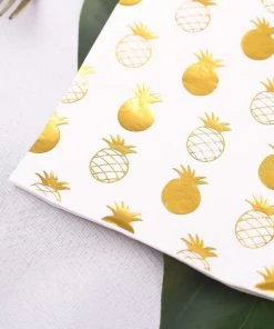 HIER_2210 20 Pack | 3 Ply Metallic Gold Pineapple Paper Dinner Napkins | Wedding Cocktail Napkins Linen Napkins