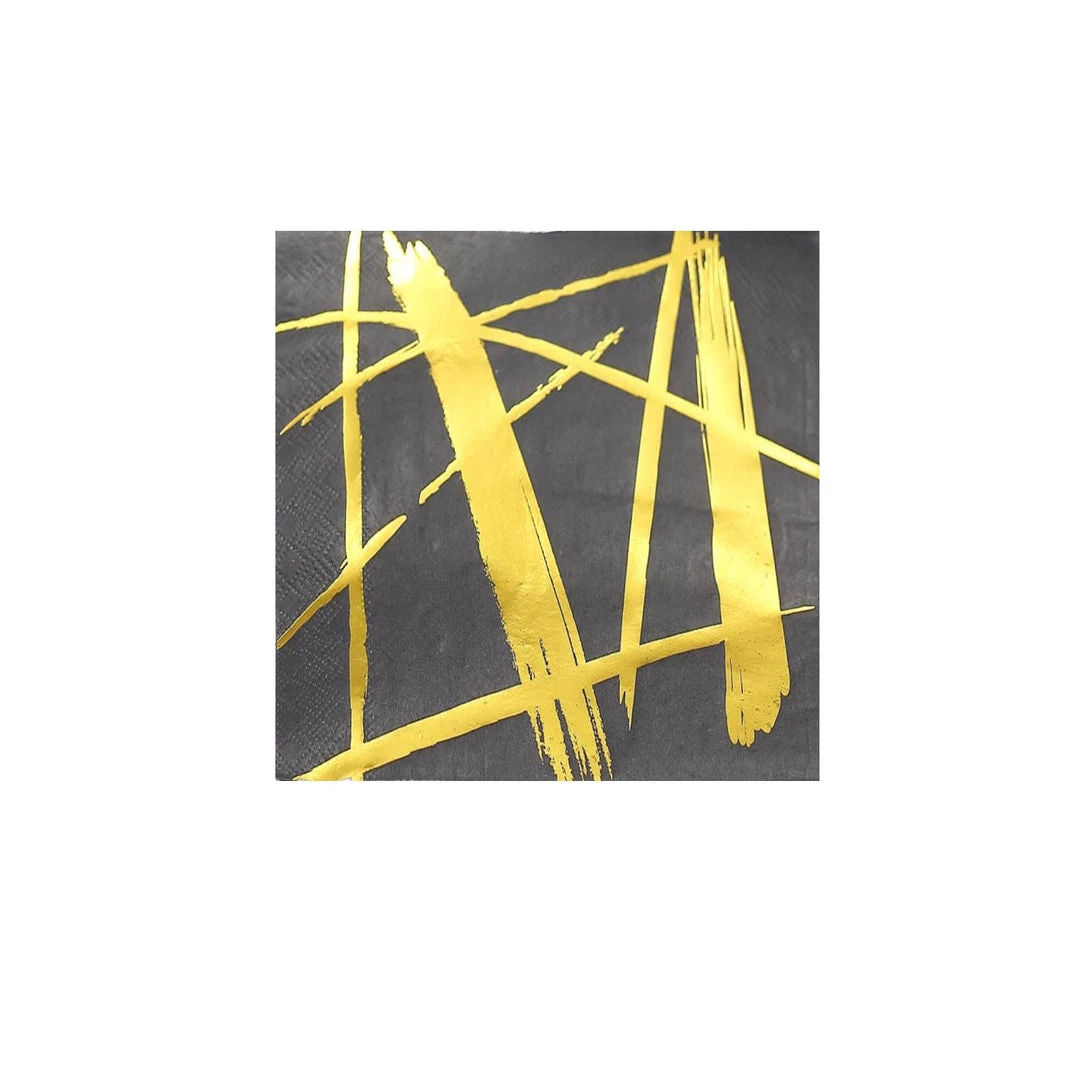 HIER_2210 20 Pack | 3 Ply Metallic Gold Streaks Design Black Paper Dinner Napkins | Wedding Cocktail Napkins 14 HIER_2210 20 Pack | 3 Ply Metallic Gold Streaks Design Black Paper Dinner Napkins | Wedding Cocktail Napkins