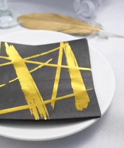 HIER_2210 20 Pack | 3 Ply Metallic Gold Streaks Design Black Paper Dinner Napkins | Wedding Cocktail Napkins 22 HIER_2210 20 Pack | 3 Ply Metallic Gold Streaks Design Black Paper Dinner Napkins | Wedding Cocktail Napkins