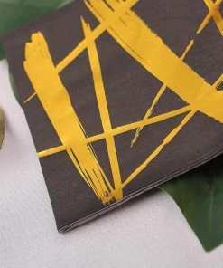 HIER_2210 20 Pack | 3 Ply Metallic Gold Streaks Design Black Paper Dinner Napkins | Wedding Cocktail Napkins 25 HIER_2210 20 Pack | 3 Ply Metallic Gold Streaks Design Black Paper Dinner Napkins | Wedding Cocktail Napkins