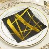 HIER_2210 20 Pack | 3 Ply Metallic Gold Streaks Design Black Paper Dinner Napkins | Wedding Cocktail Napkins