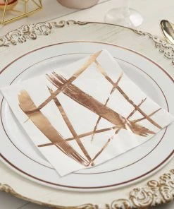 HIER_2210 20 Pack | 3 Ply Metallic Rose Gold Streaks Design Paper Dinner Napkins | Wedding Cocktail Napkins Linen Napkins