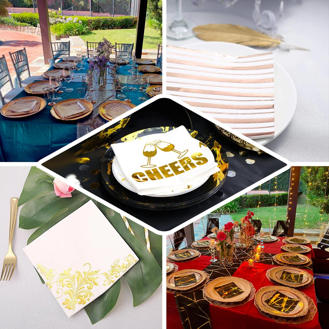 HIER_2210 20 Pack | 3 Ply Metallic Gold Streaks Design Black Paper Dinner Napkins | Wedding Cocktail Napkins 5 HIER_2210 20 Pack | 3 Ply Metallic Gold Streaks Design Black Paper Dinner Napkins | Wedding Cocktail Napkins