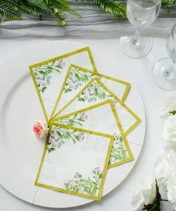 HIER_2210 24 Pack | White Eucalyptus Greenery Soft 2-Ply Paper Dinner Napkins, 10" Square Disposable Wedding Cocktail Napkins - 18 GSM Theme Décor
