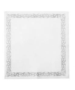 HIER_5470 20 Pack | 10"x10" White Airlaid Paper Cocktail Napkins Soft Linen Like Napkin With Silver Scroll Floral Design 23 HIER_5470 20 Pack | 10