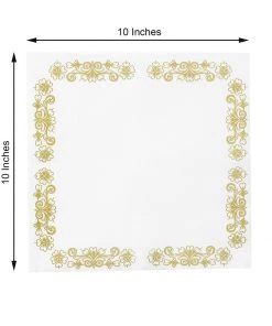 HIER_5470 Linen Napkins 20 Pack | 10"x10" White Airlaid Paper Cocktail Napkins Soft Linen Like Napkin With Gold Floral Design 14 HIER_5470 Linen Napkins 20 Pack | 10