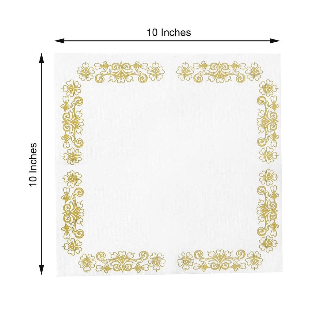 HIER_5470 Linen Napkins 20 Pack | 10"x10" White Airlaid Paper Cocktail Napkins Soft Linen Like Napkin With Gold Floral Design 3 HIER_5470 Linen Napkins 20 Pack | 10"x10" White Airlaid Paper Cocktail Napkins Soft Linen Like Napkin With Gold Floral Design