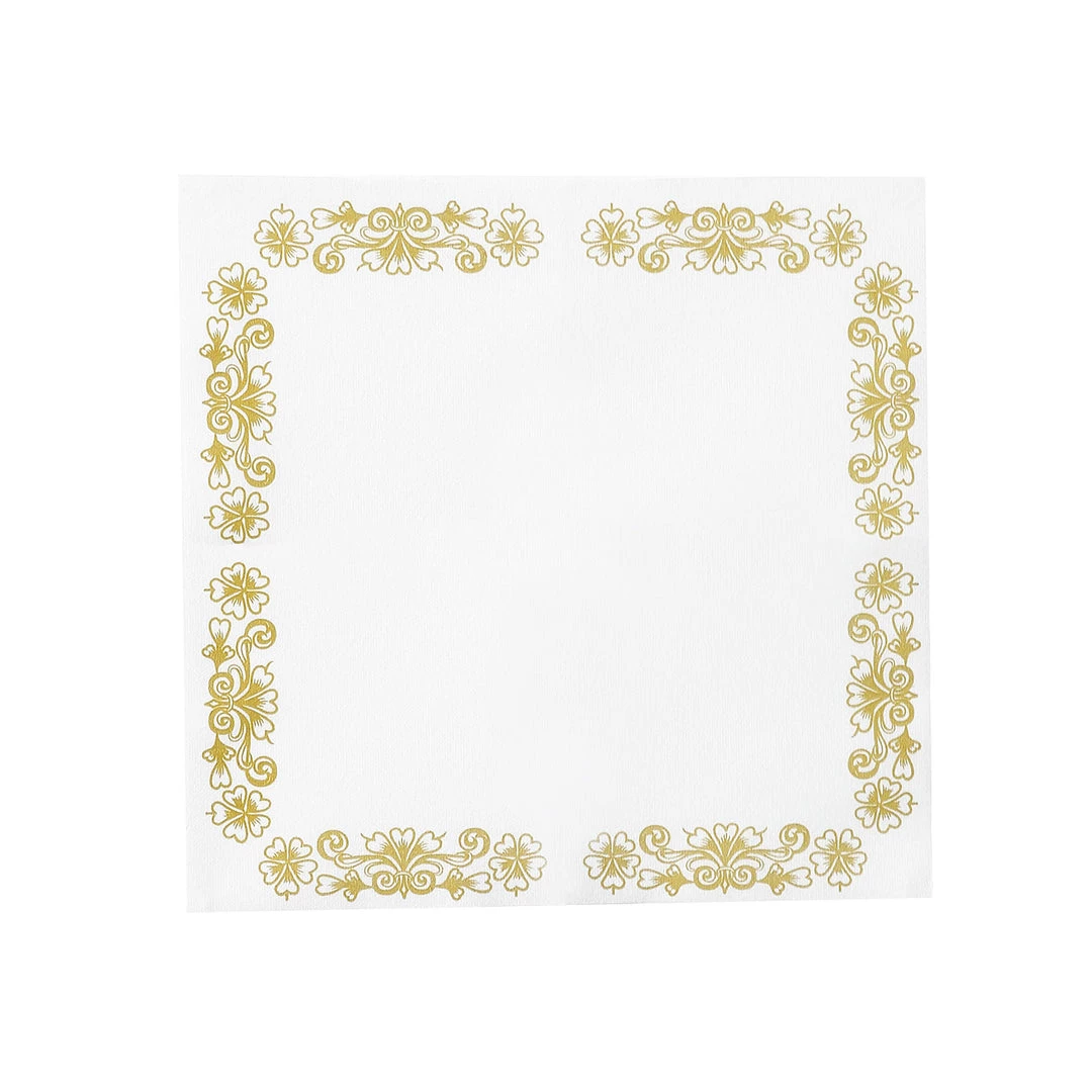 HIER_5470 Linen Napkins 20 Pack | 10"x10" White Airlaid Paper Cocktail Napkins Soft Linen Like Napkin With Gold Floral Design 12 HIER_5470 Linen Napkins 20 Pack | 10"x10" White Airlaid Paper Cocktail Napkins Soft Linen Like Napkin With Gold Floral Design