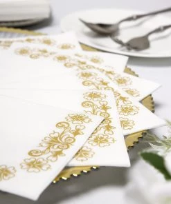 HIER_5470 Linen Napkins 20 Pack | 10"x10" White Airlaid Paper Cocktail Napkins Soft Linen Like Napkin With Gold Floral Design 17 HIER_5470 Linen Napkins 20 Pack | 10
