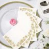 HIER_5470 Linen Napkins 20 Pack | 10"x10" White Airlaid Paper Cocktail Napkins Soft Linen Like Napkin With Gold Floral Design