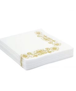 HIER_5470 Linen Napkins 20 Pack | 10"x10" White Airlaid Paper Cocktail Napkins Soft Linen Like Napkin With Gold Floral Design 22 HIER_5470 Linen Napkins 20 Pack | 10