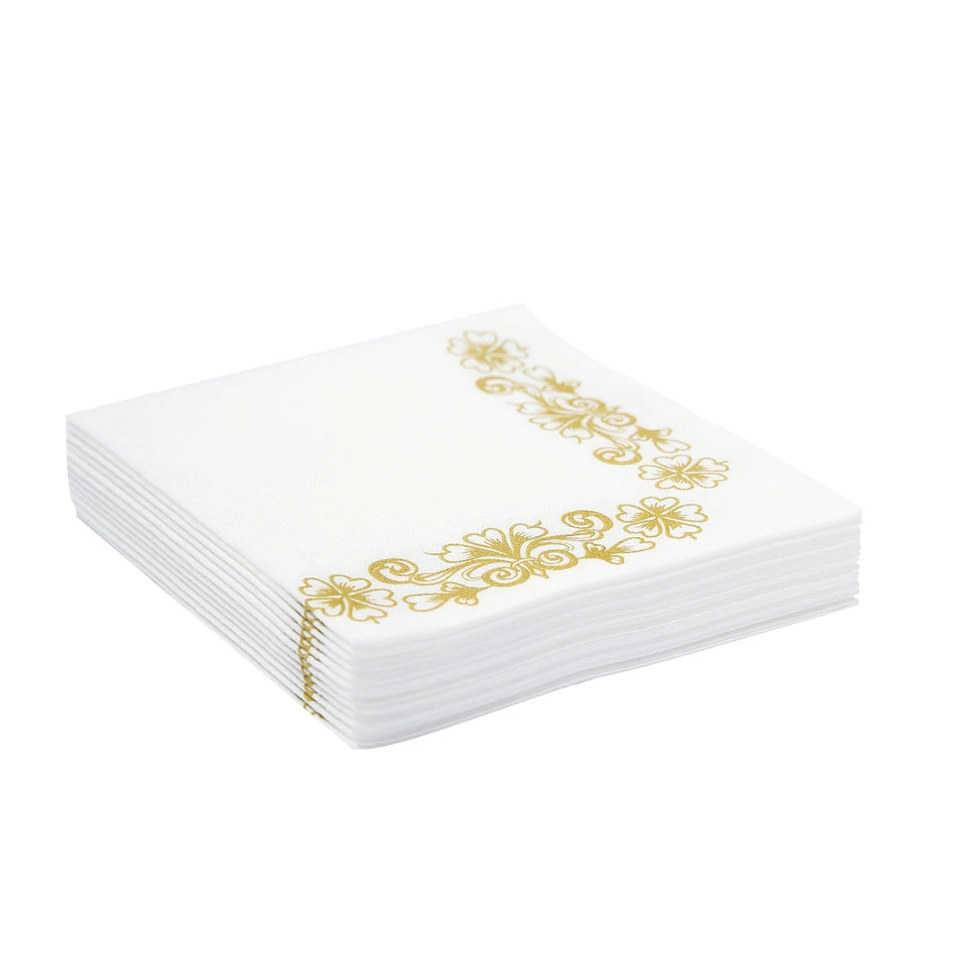 HIER_5470 Linen Napkins 20 Pack | 10"x10" White Airlaid Paper Cocktail Napkins Soft Linen Like Napkin With Gold Floral Design 11 HIER_5470 Linen Napkins 20 Pack | 10"x10" White Airlaid Paper Cocktail Napkins Soft Linen Like Napkin With Gold Floral Design