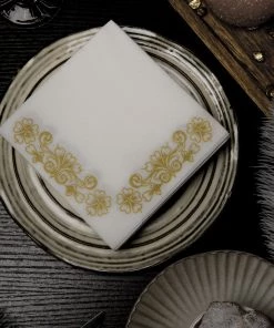 HIER_5470 Linen Napkins 20 Pack | 10"x10" White Airlaid Paper Cocktail Napkins Soft Linen Like Napkin With Gold Floral Design 18 HIER_5470 Linen Napkins 20 Pack | 10