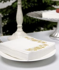 HIER_5470 Linen Napkins 20 Pack | 10"x10" White Airlaid Paper Cocktail Napkins Soft Linen Like Napkin With Gold Floral Design 19 HIER_5470 Linen Napkins 20 Pack | 10