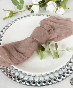HIER_2210 Linen Napkins 5 Pack | Dusty Rose Gauze Cheesecloth Cotton Dinner Napkins | 24"x19"