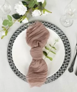 HIER_2210 Linen Napkins 5 Pack | Dusty Rose Gauze Cheesecloth Cotton Dinner Napkins | 24