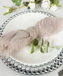 HIER_2210 5 Pack | Beige Gauze Cheesecloth Cotton Dinner Napkins | 24"x19" Linen Napkins