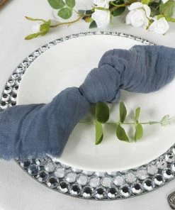 HIER_2210 Linen Napkins 5 Pack | Dusty Blue Gauze Cheesecloth Cotton Dinner Napkins | 24"x19"