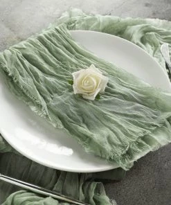 HIER_2210 5 Pack | Dusty Sage Green Gauze Cheesecloth Cotton Dinner Napkins | 24"x19"
