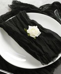 HIER_2210 Linen Napkins 5 Pack | Black Gauze Cheesecloth Cotton Dinner Napkins | 24"x19"