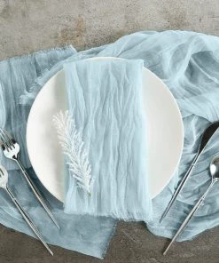 HIER_2210 Linen Napkins 5 Pack | Baby Blue Gauze Cheesecloth Cotton Dinner Napkins | 24