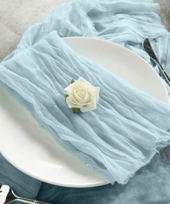 HIER_2210 Linen Napkins 5 Pack | Baby Blue Gauze Cheesecloth Cotton Dinner Napkins | 24"x19"
