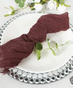 HIER_2210 5 Pack | Burgundy Gauze Cheesecloth Cotton Dinner Napkins | 24"x19" Linen Napkins