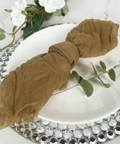 HIER_2210 5 Pack | Gold Gauze Cheesecloth Cotton Dinner Napkins | 24"x19" Linen Napkins
