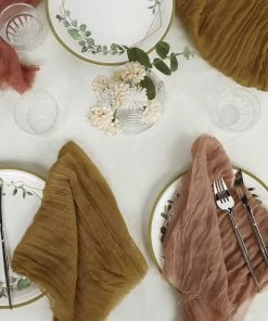 HIER_2210 5 Pack | Gold Gauze Cheesecloth Cotton Dinner Napkins | 24