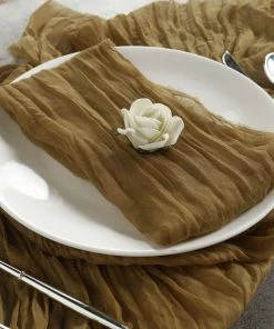HIER_2210 5 Pack | Gold Gauze Cheesecloth Cotton Dinner Napkins | 24"x19" Linen Napkins