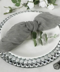 HIER_2210 5 Pack | Gray Gauze Cheesecloth Cotton Dinner Napkins | 24"x19" Linen Napkins