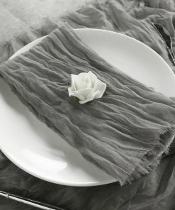 HIER_2210 5 Pack | Gray Gauze Cheesecloth Cotton Dinner Napkins | 24"x19" Linen Napkins