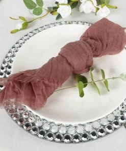 HIER_2210 Linen Napkins 5 Pack | Mauve/Cinnamon Rose Gauze Cheesecloth Cotton Dinner Napkins | 24"x19"