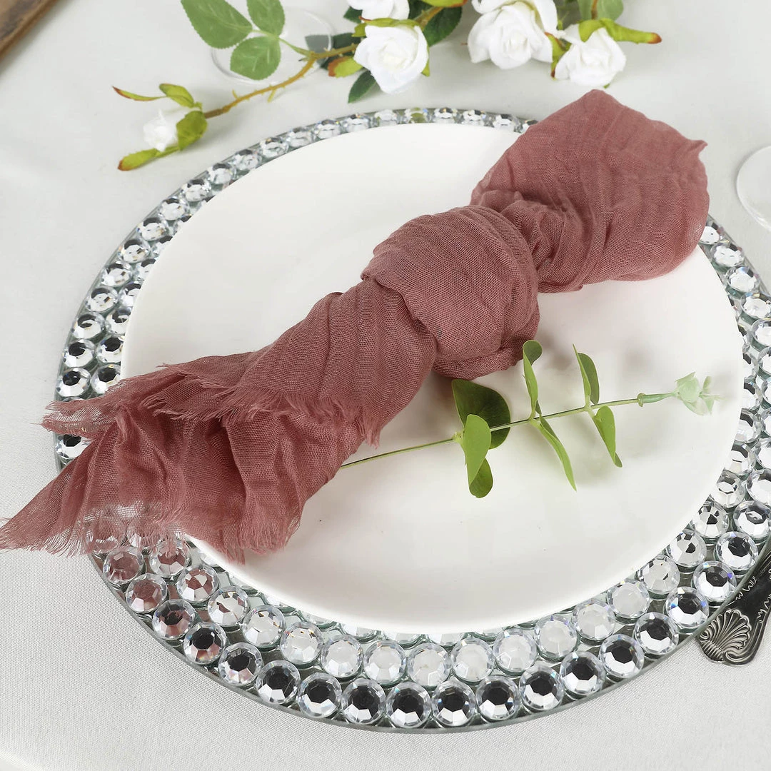HIER_2210 Linen Napkins 5 Pack | Mauve/Cinnamon Rose Gauze Cheesecloth Cotton Dinner Napkins | 24"x19" 1 HIER_2210 Linen Napkins 5 Pack | Mauve/Cinnamon Rose Gauze Cheesecloth Cotton Dinner Napkins | 24"x19"
