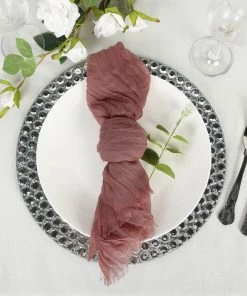 HIER_2210 Linen Napkins 5 Pack | Mauve/Cinnamon Rose Gauze Cheesecloth Cotton Dinner Napkins | 24"x19" 19 HIER_2210 Linen Napkins 5 Pack | Mauve/Cinnamon Rose Gauze Cheesecloth Cotton Dinner Napkins | 24