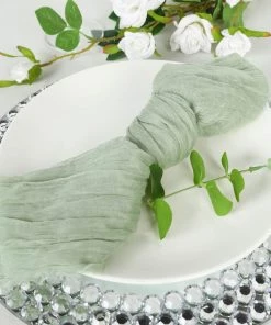 HIER_2210 5 Pack | Sage Green Gauze Cheesecloth Cotton Dinner Napkins | 24"x19" Linen Napkins