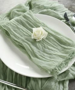 HIER_2210 5 Pack | Sage Green Gauze Cheesecloth Cotton Dinner Napkins | 24"x19" Linen Napkins