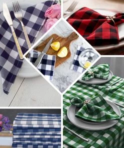 HIER_2210 5 Pack | Red/White Buffalo Plaid Cloth Dinner Napkins, Gingham Style | 15