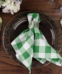 HIER_2210 5 Pack | Green/White Buffalo Plaid Cloth Dinner Napkins, Gingham Style | 15"x15" Linen Napkins