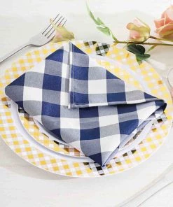 HIER_2210 5 Pack | Navy Blue/White Buffalo Plaid Cloth Dinner Napkins, Gingham Style | 15"x15"