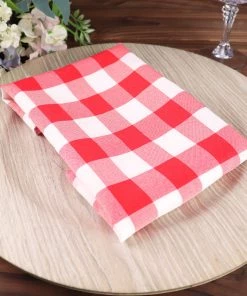 HIER_2210 5 Pack | Red/White Buffalo Plaid Cloth Dinner Napkins, Gingham Style | 15