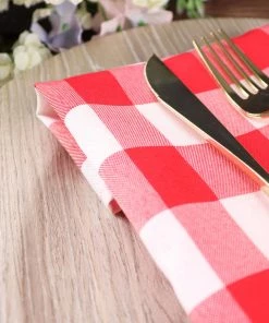 HIER_2210 5 Pack | Red/White Buffalo Plaid Cloth Dinner Napkins, Gingham Style | 15