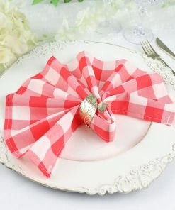 HIER_2210 5 Pack | Red/White Buffalo Plaid Cloth Dinner Napkins, Gingham Style | 15