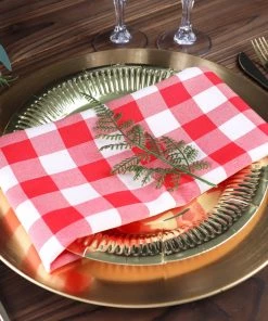 HIER_2210 5 Pack | Red/White Buffalo Plaid Cloth Dinner Napkins, Gingham Style | 15