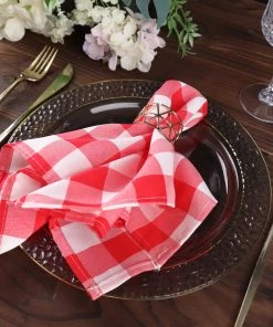 HIER_2210 5 Pack | Red/White Buffalo Plaid Cloth Dinner Napkins, Gingham Style | 15