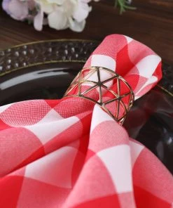 HIER_2210 5 Pack | Red/White Buffalo Plaid Cloth Dinner Napkins, Gingham Style | 15
